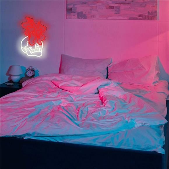 VIVID Neon LED Custom Skull with Flames Wall Sign Bright White and Red Sign - Picture 5 of 6